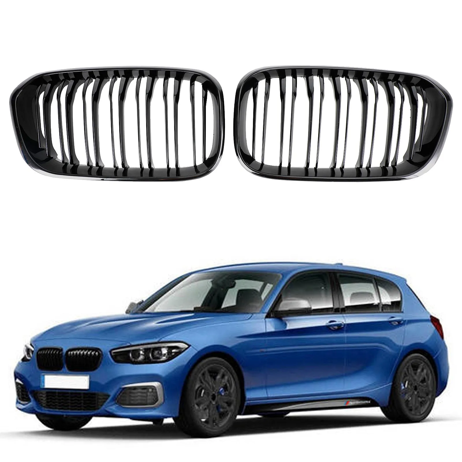 Front Kidney Grill Grille pour BMW 1 Series F20 F21 2015-2017 Gloss Black Double