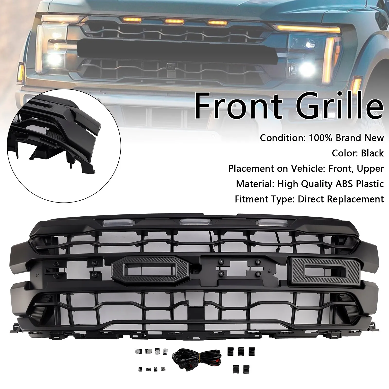 Grille de pare-chocs avant noire compatible avec Ford F150 RAPTOR 2024+ uniquement