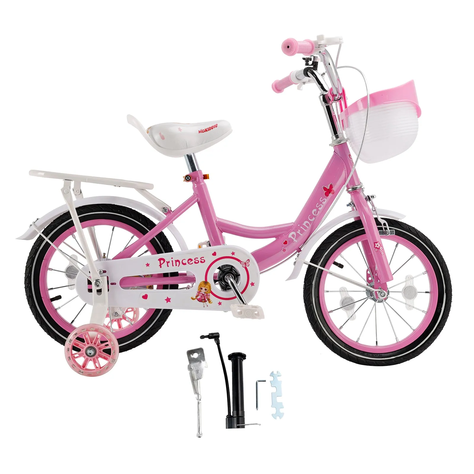 Vélo pour enfants style princesse - Vélo 18 pouces - Roues d'entraînement flashantes - Rose/violet - Cadre en acier carbone