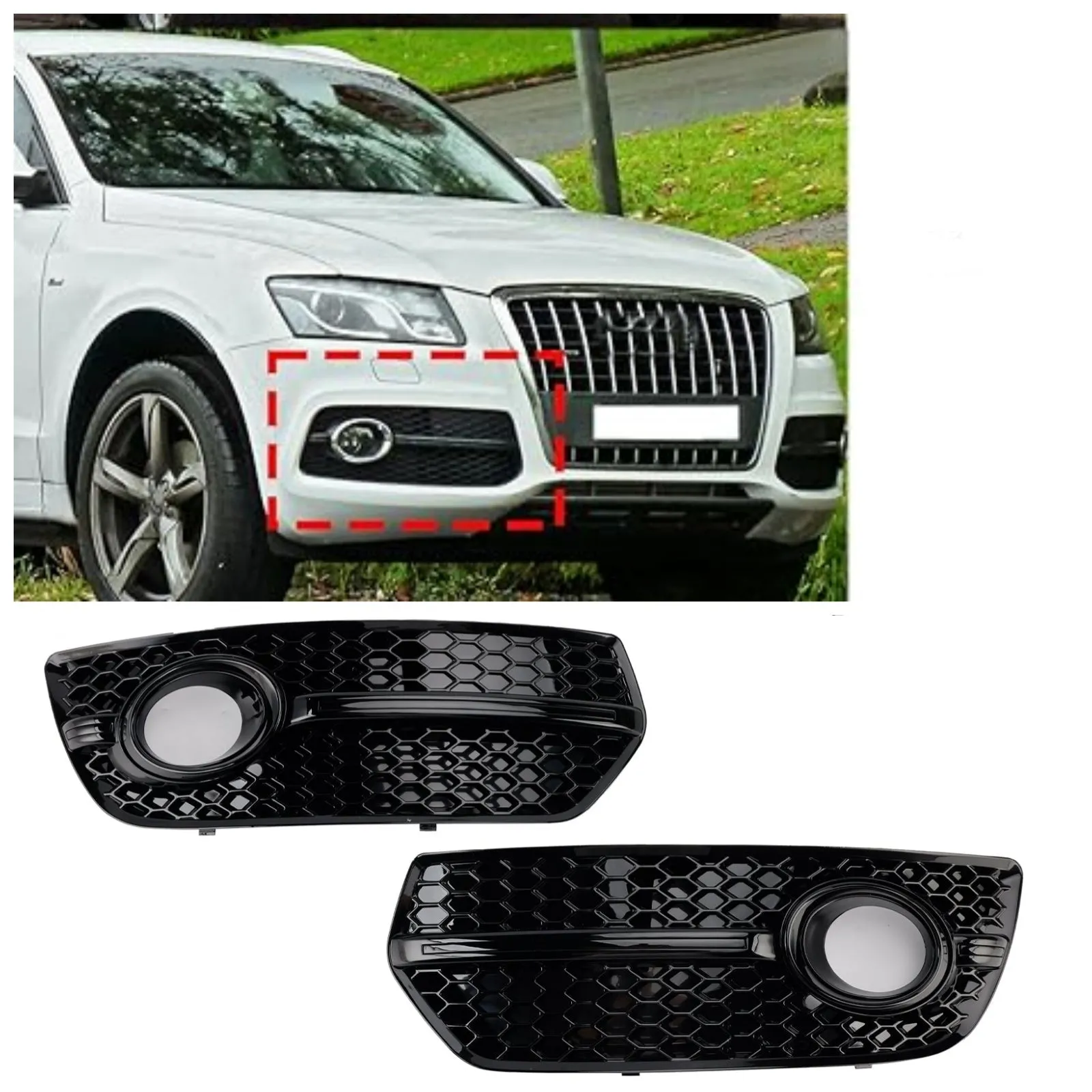 Grille de pare-chocs avant et cache-phares antibrouillard pour Audi Q5 2009-2012 (2 pièces)