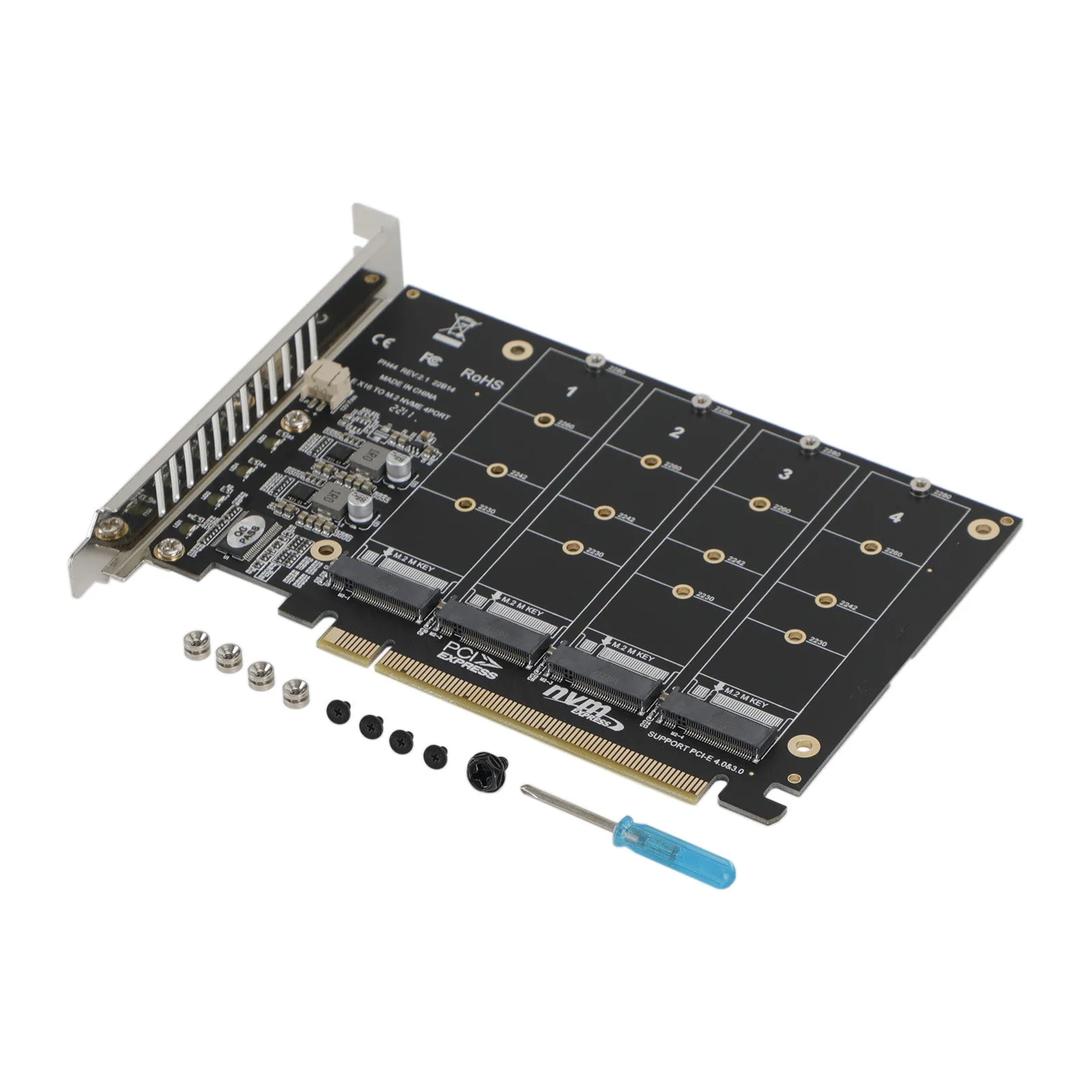 Carte Array 4 Disques NVME PH44 PCI-E X16 avec Répartition de Signal Support M.2 SSD