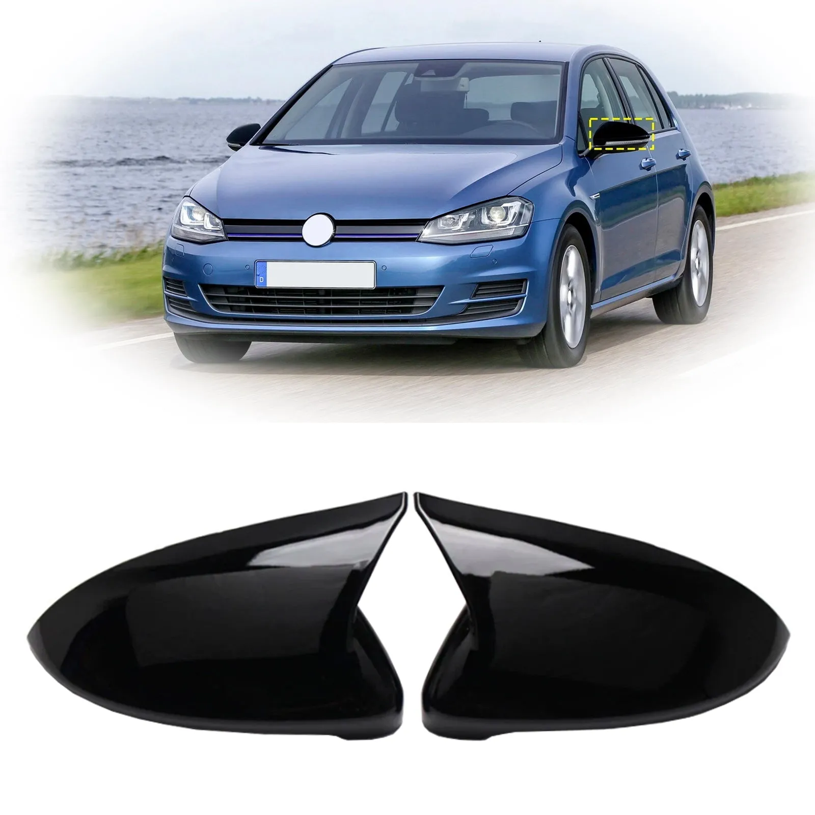 2015-2019 VW Golf MK7 /GTI /Golf R/E-Golf Lot de 2 coques de rétroviseurs noir brillant 5G0857537
