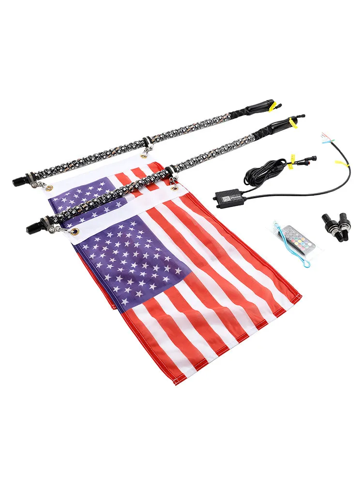 2x 4 pieds pour Polaris UTV ATV Antenne fouet lumineuse avec application LED RGB avec télécommande drapeau