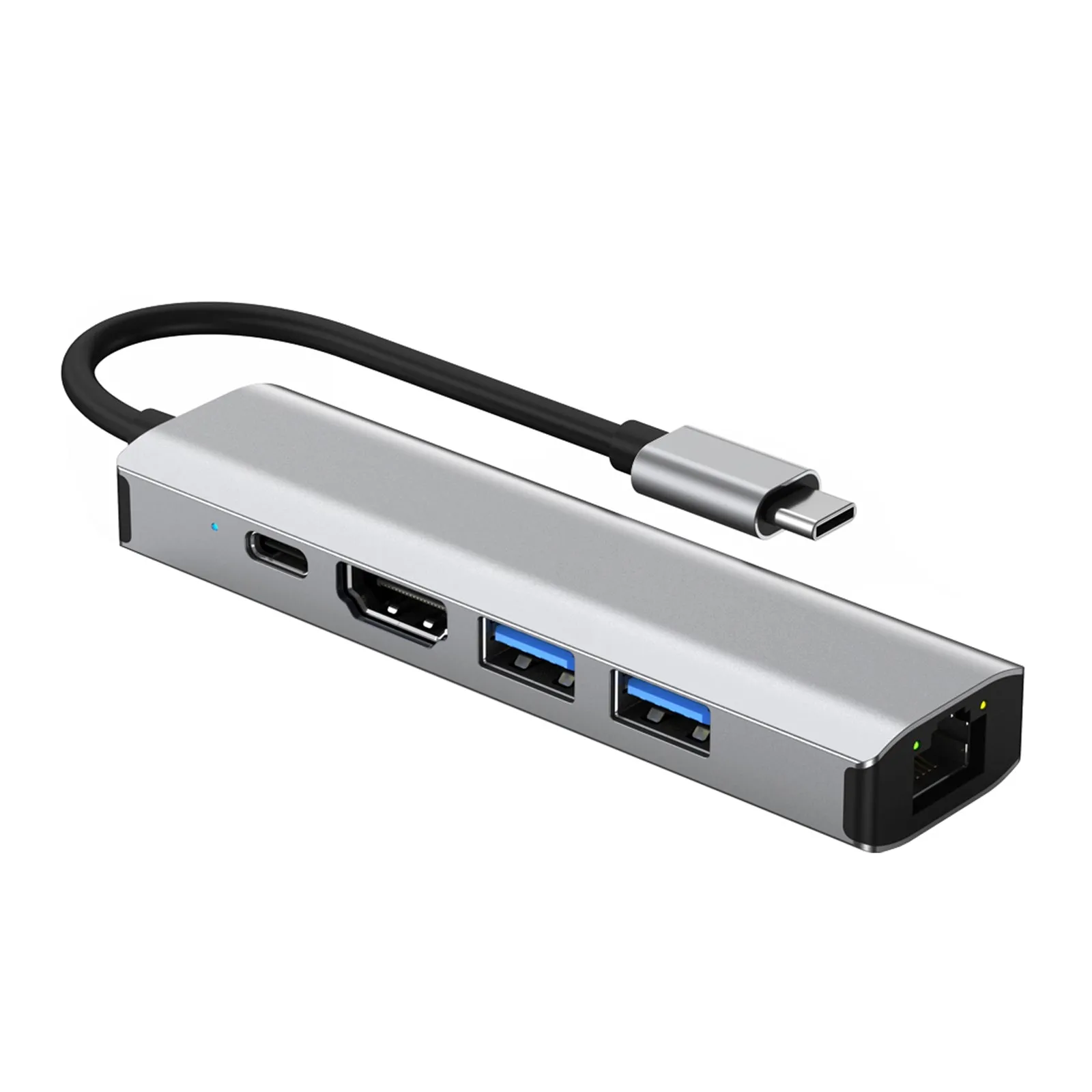 Adaptateur 5 en 1 TYPE-C vers USB 3.0*1 + USB 2.0*1 + PD100W/USB-C Data + HDMI + carte réseau 100M pour iPad