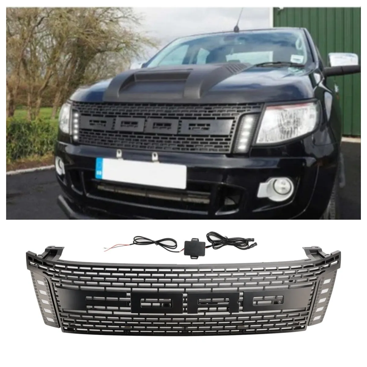 2012-2015 Ford Ranger T6 PX1 Raptor Front Grill Upper Bumper Remplacement de la calandre noire Mat Avec des lumières LED