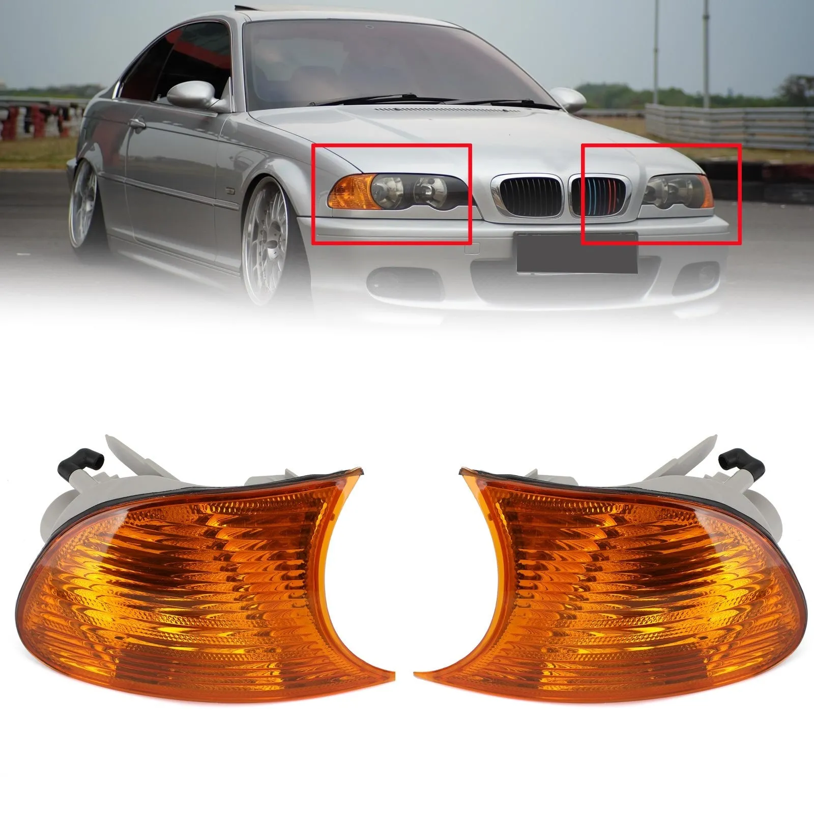 Paire de feux latéraux d'angle ambrés pour BMW Série 3 E46 Coupé 1998-2001 63126904299