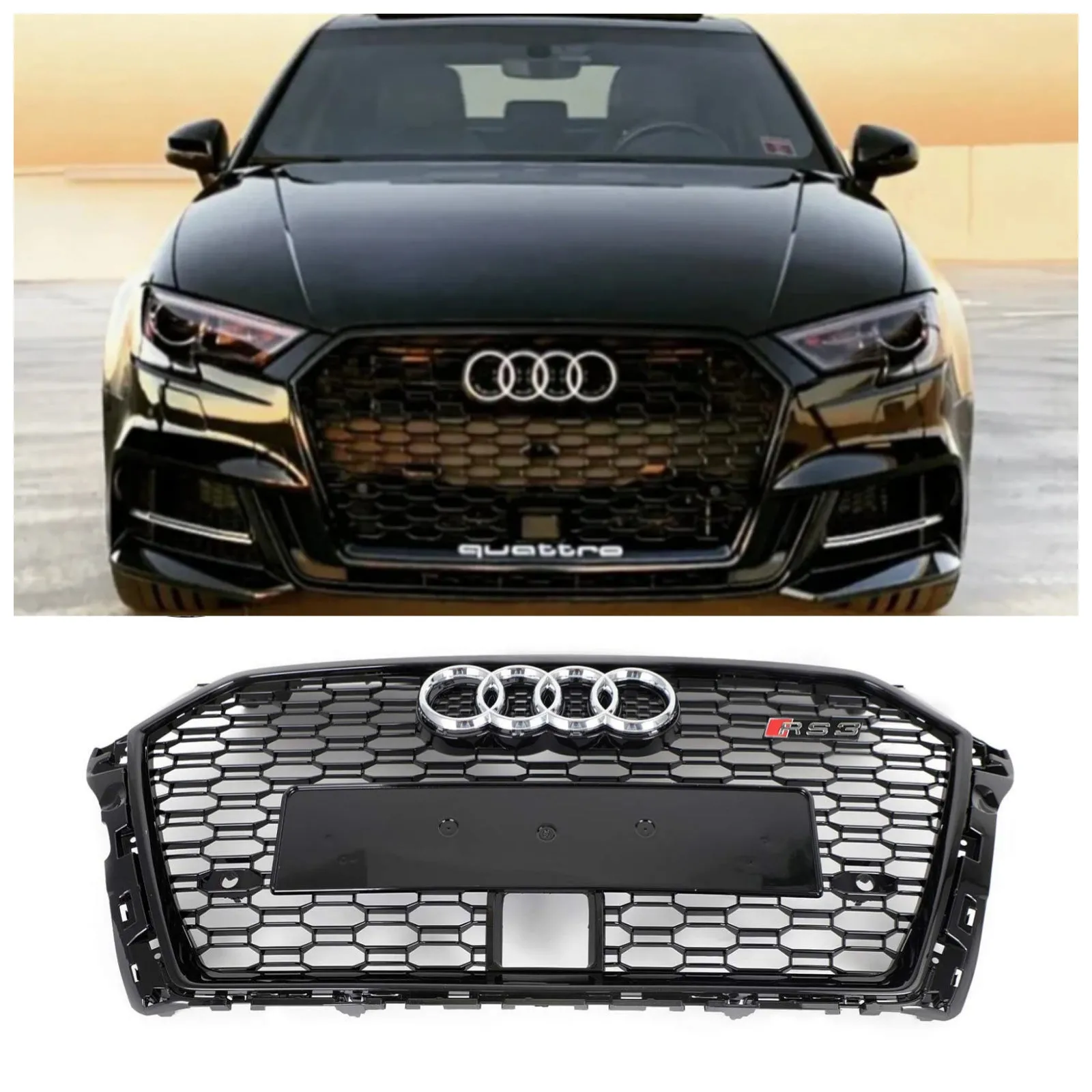 2017 2018 2019 AUDI A3 S3 Remplacement de style RS3 Grill avant avec une calandre noire ACC Gloss