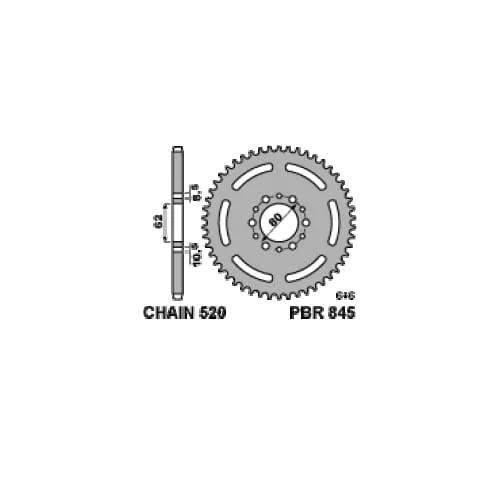 845 45 F Corona Pbr Passo 520 - 37 > 52 Denti Per Yamaha Sr-se 1979 > 1984-845-45-F-125992