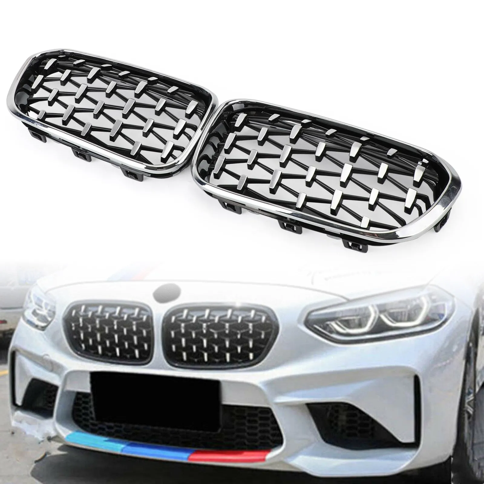 Grille de rein avant noire chromée Pour BMW 2015-2017 Série 1 F20 / F21