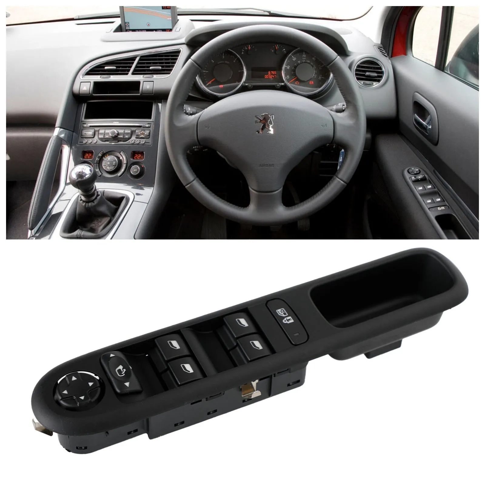 Commutateur principal de vitre électrique SORGHUM 96650621 ZD avec pliage & verrouillage enfant Pour Peugeot 3008 / 5008 Break 2010-2016 Interrupteur de commande de levage de vitre