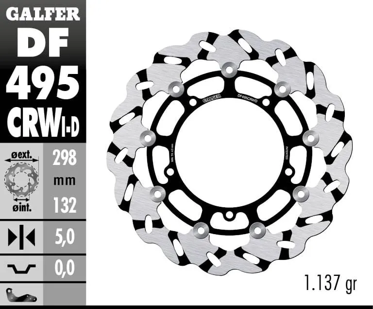 Galfer Disco Freno Anteriore Destro Wave Floating Grooved 298x5mm Yamaha Fz6 Fazer 2004 > 2006-DF495CRWD-282107