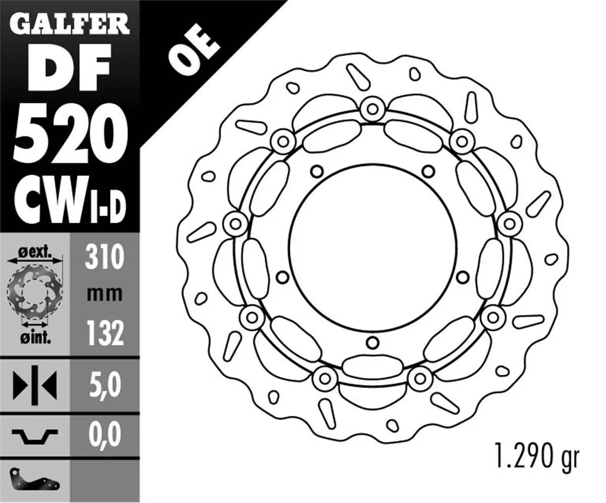 Galfer Disco Freno Anteriore Sinistro Wave Floating Complete 310x5mm Yamaha Yzf 1000 R1 Tcs 2012 > 2014-DF520CWI-282171
