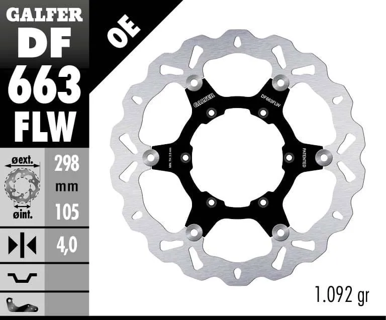 Galfer Disco Freno Anteriore Wave Floating (c. Steel) 298x4mm Aprilia Pegaso 125 1991 > 1992-DF663FLW-265634