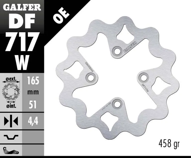 Galfer Disco Freno Anteriore Wave Fixed 165x4,4mm Cannondale 4 Wheels Fx 400 Der. 2001-DF717W-266064