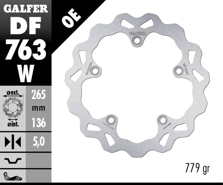 Galfer Disco Freno Posteriore Wave Fixed 265x5mm Bmw F 650 Gs Bicilindrico 2007-DF763W-270888