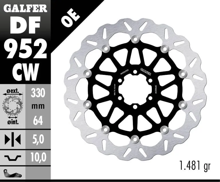 Galfer Disco Freno Anteriore Wave Floating Complete (c. Alu.) 330x5mm Aprilia Rsv4 Rr 2017-DF952CW-265701