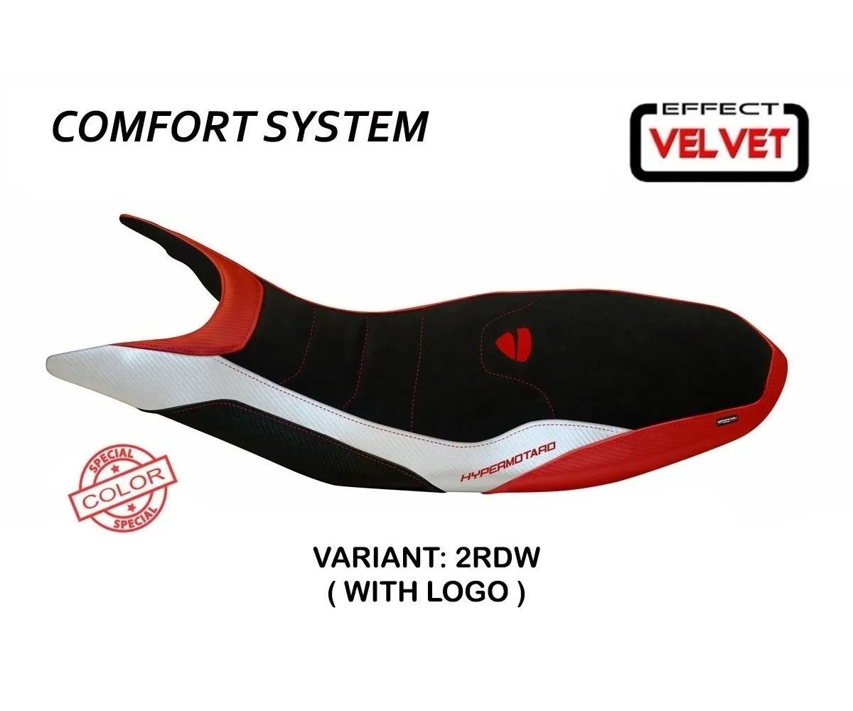 Rivestimento Sella Varna Special Color Velvet Comfort System Rosso - Bianco (rdw) T.i. Per Ducati Hypermotard 821 / 939 2013 > 2018-DH98VS-2RDW-1-276203