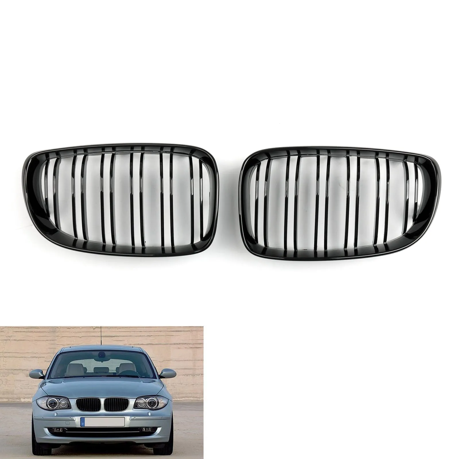 Calandre Avant Noir Brillant pour BMW Série 1 E81 E87 E82 E88 128i 135i 2008-2012