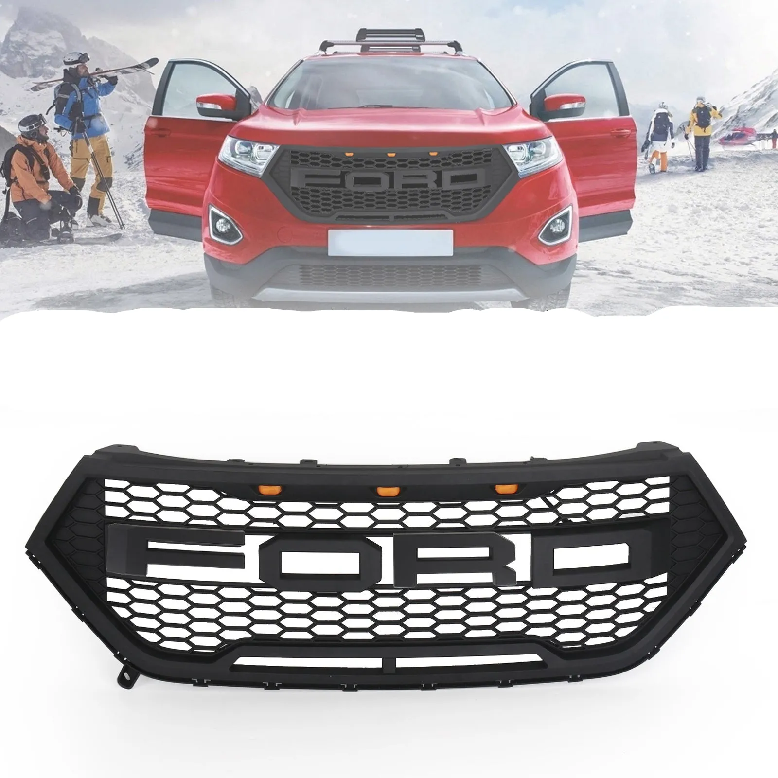 Grille de pare-chocs avant style Raptor, calandre supérieure pour Ford Edge 2015-2018, noire