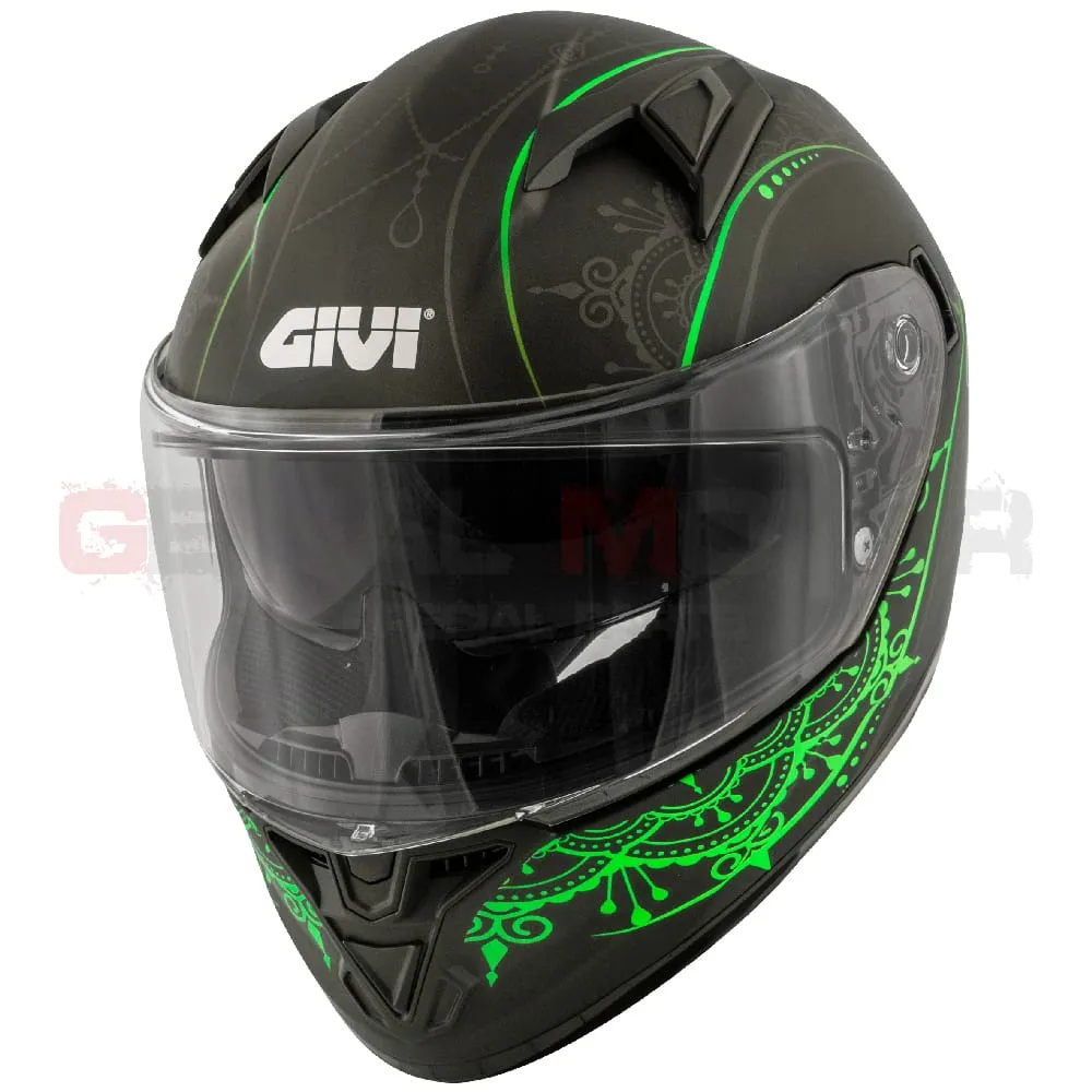 Casco Uomo Mendhi Moto Givi Helmet Integrale Nero - Verde H506fmdbg-H506FMDBG-133654