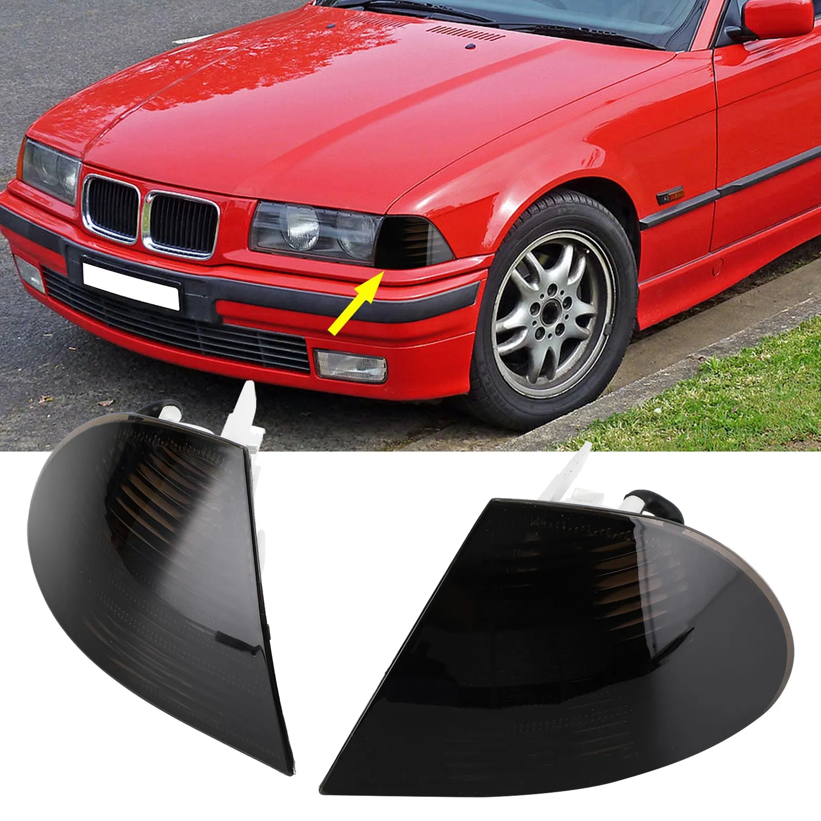 Paire de feux latéraux d'angle gris pour BMW Série 3 E46 Berline 1998-2001, référence 63136902766