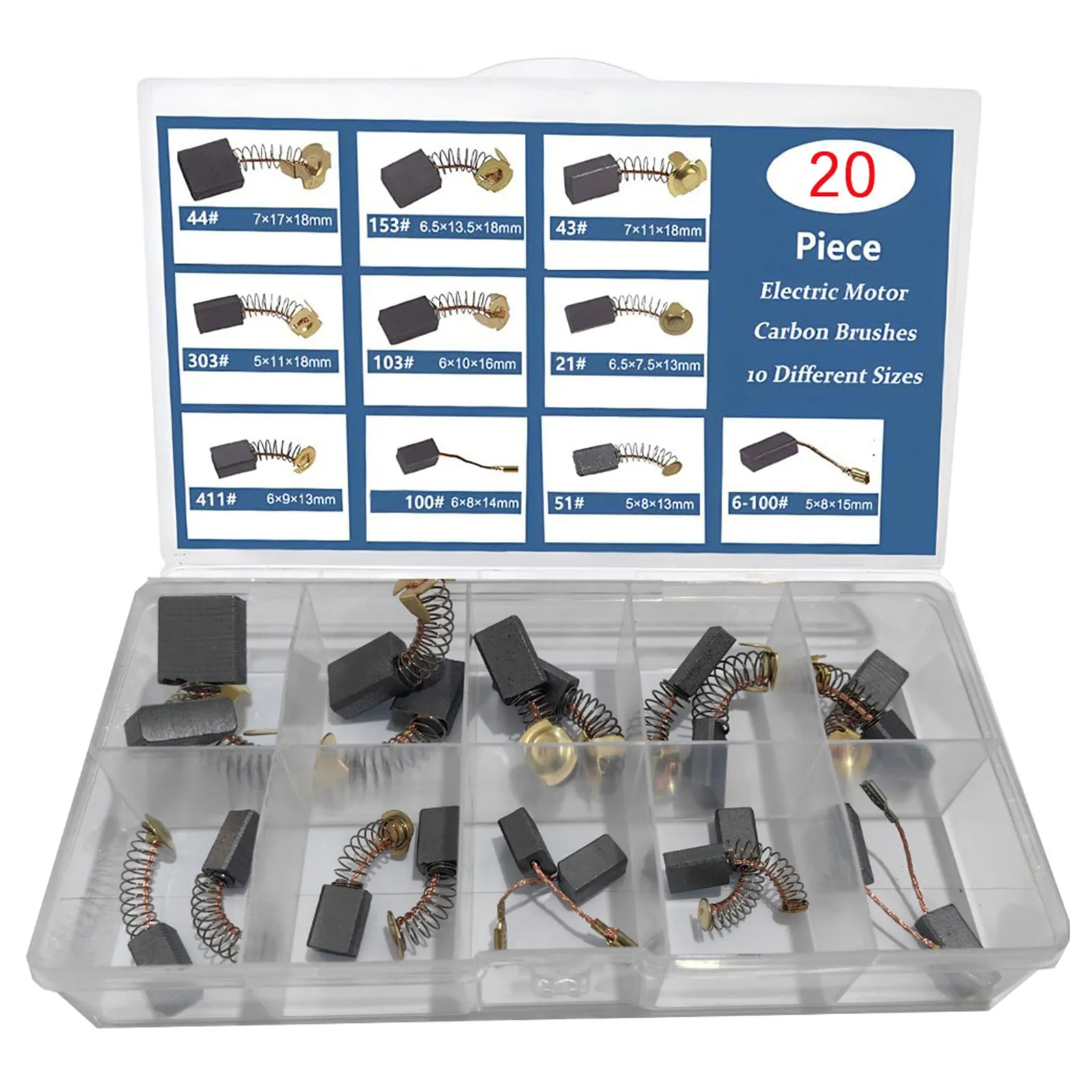 Lot de 20 balais de charbon pour moteur électrique, 10 tailles, pièce de rechange pour réparation d'outils électriques