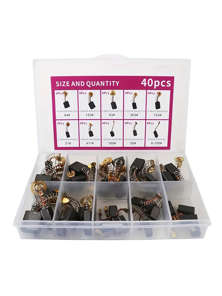 Lot de 40 balais de charbon pour moteur électrique, 10 tailles, pièce de rechange pour réparation d'outils électriques