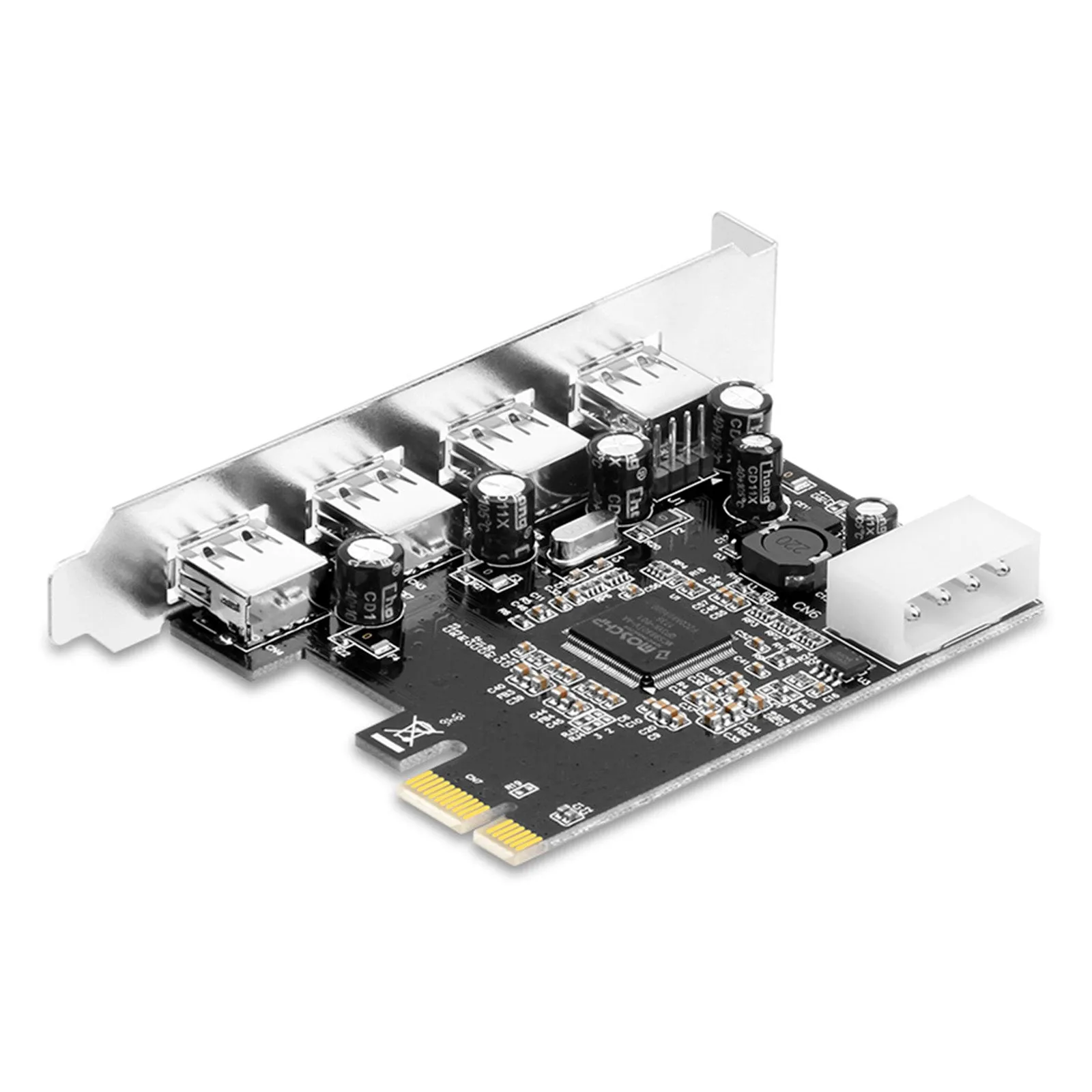 Carte d'extension HUB 2.0 PCIE vers USB 2.0, adaptateur Moschip, alimentation 4 broches